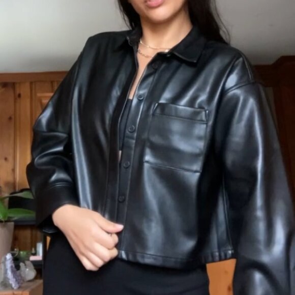 NWT LOFT Faux Leather Shirt Jacket - Picture 4 of 6